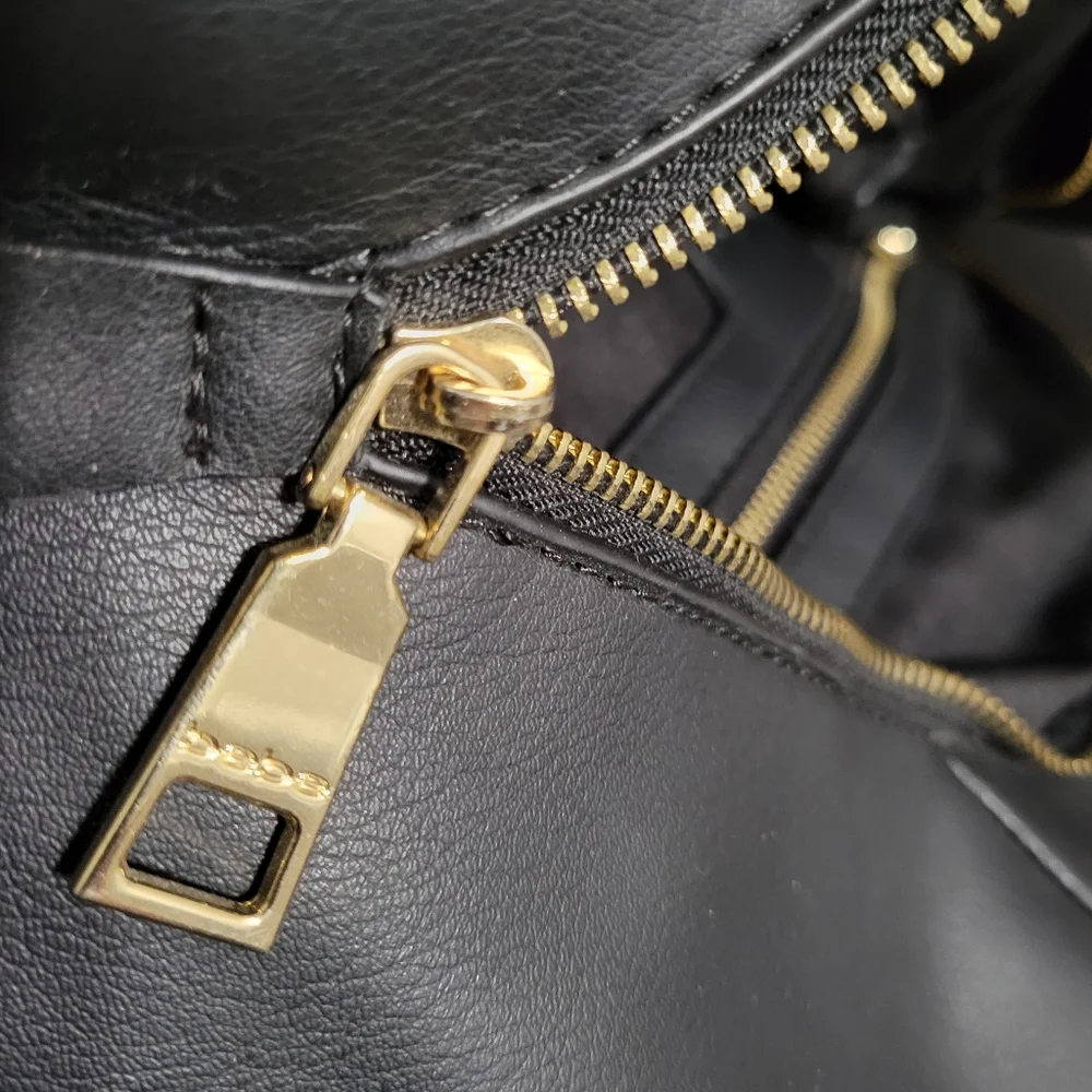 Bebe Colette Triple Entry Black Hobo Bag/Satchel Gold Chainlink Hobo Bag